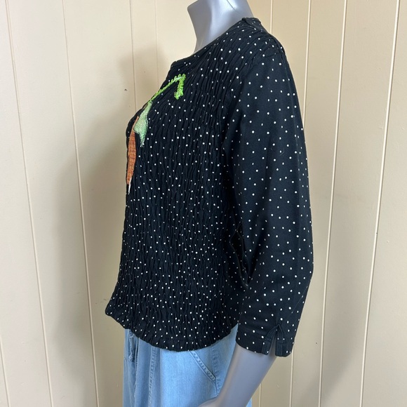 Beverly's Pumpkin Autumn Blouse Womens L Black White Polka Dot Crinkle Fabric - Picture 3 of 13